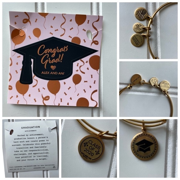 Alex and Ani Bracelet Bangles Set of 2 Graduate 2020 Pink Beads Energy Gold - Picture 5 of 10